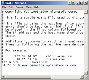 Sample hosts file from Windows