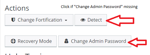 Resetting a WP password. First select Detect, then Change Admin Password