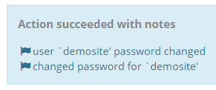 Success message following a password reset, including the username of the WP install.